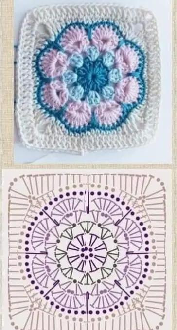 Colorful Crochet Granny Square Pattern with Floral Design