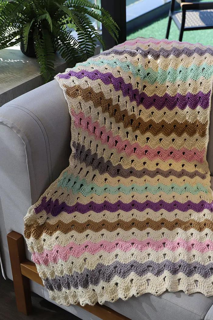Colorful Zigzag Crochet Blanket for Cozy Home Decor