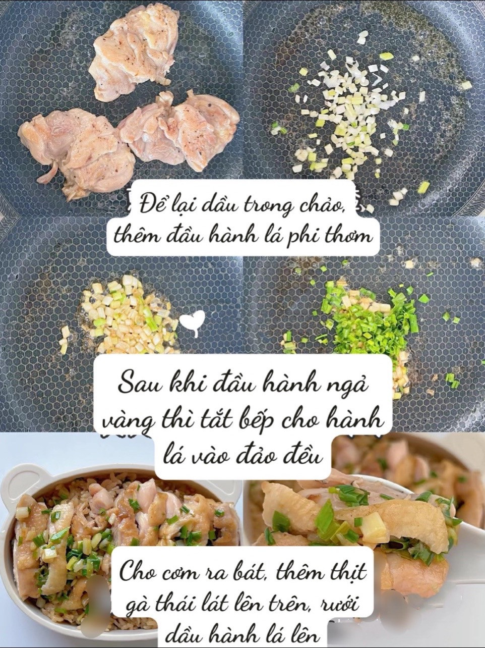 Cơm Gà Thơm Lừng Hành Lá Cho Bé Yêu