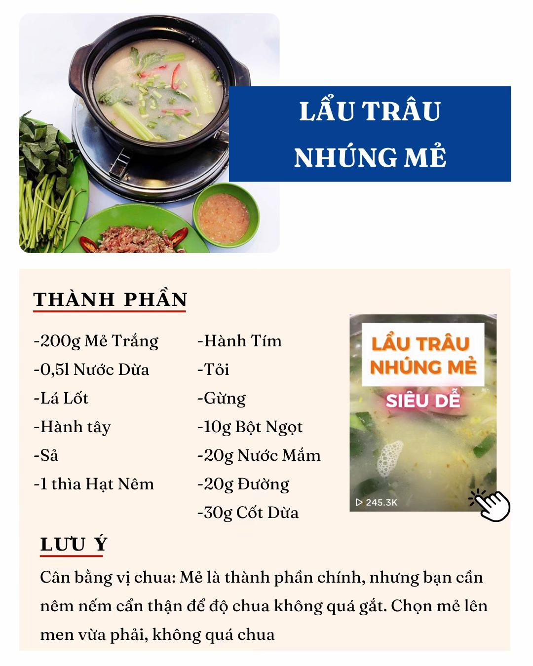 Công thức các loại nước lẩu, Lẩu hải sản chua cay,  lẩu gà bỗng rượu,  lẩu riêu cua, lẩu tôm cua bầu,  lẩu trâu nhúng  mẻ,  lẩu ếch chua ngọt