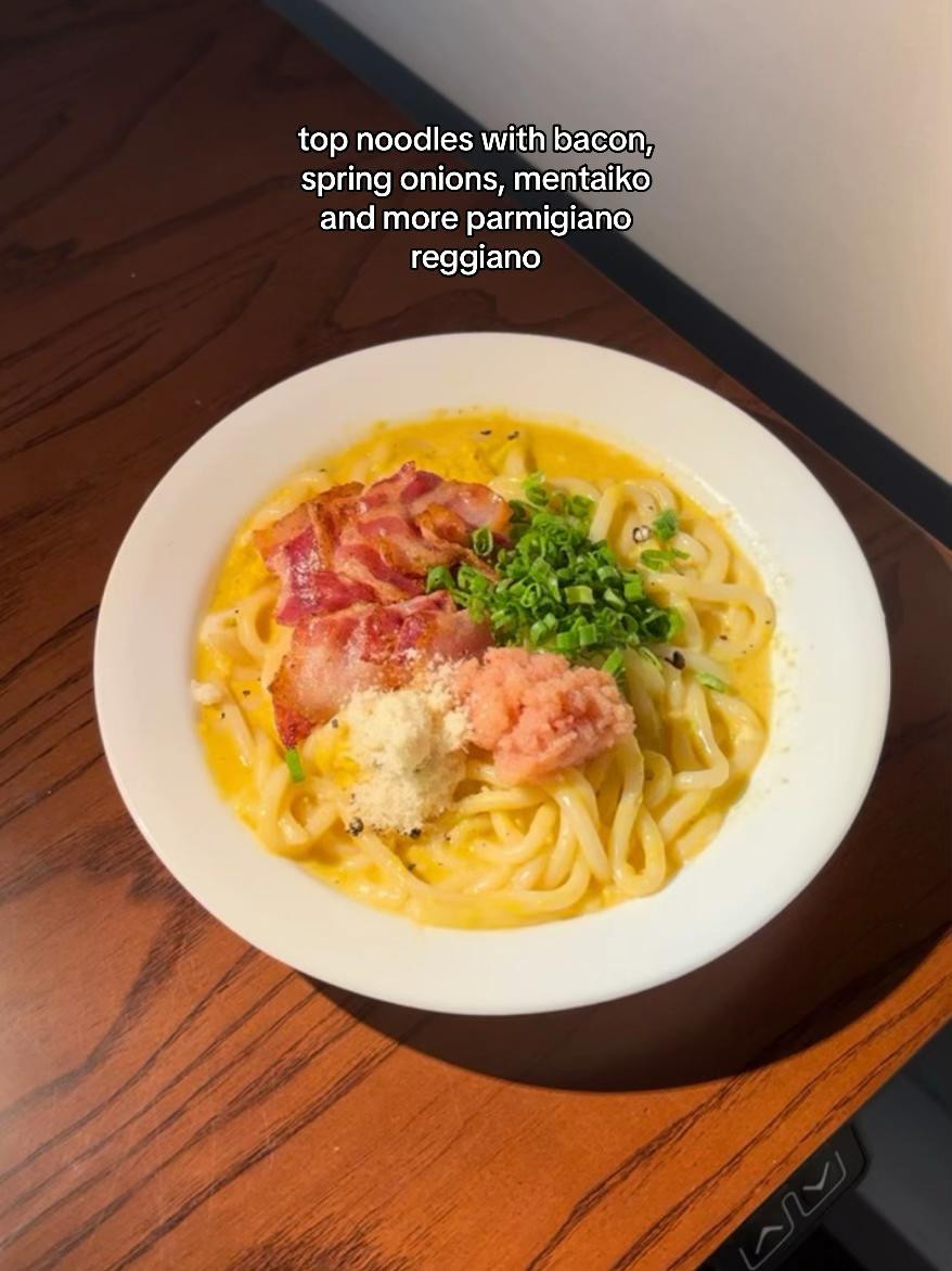 Creamy Bacon Mentaiko Udon Carbonara Delight