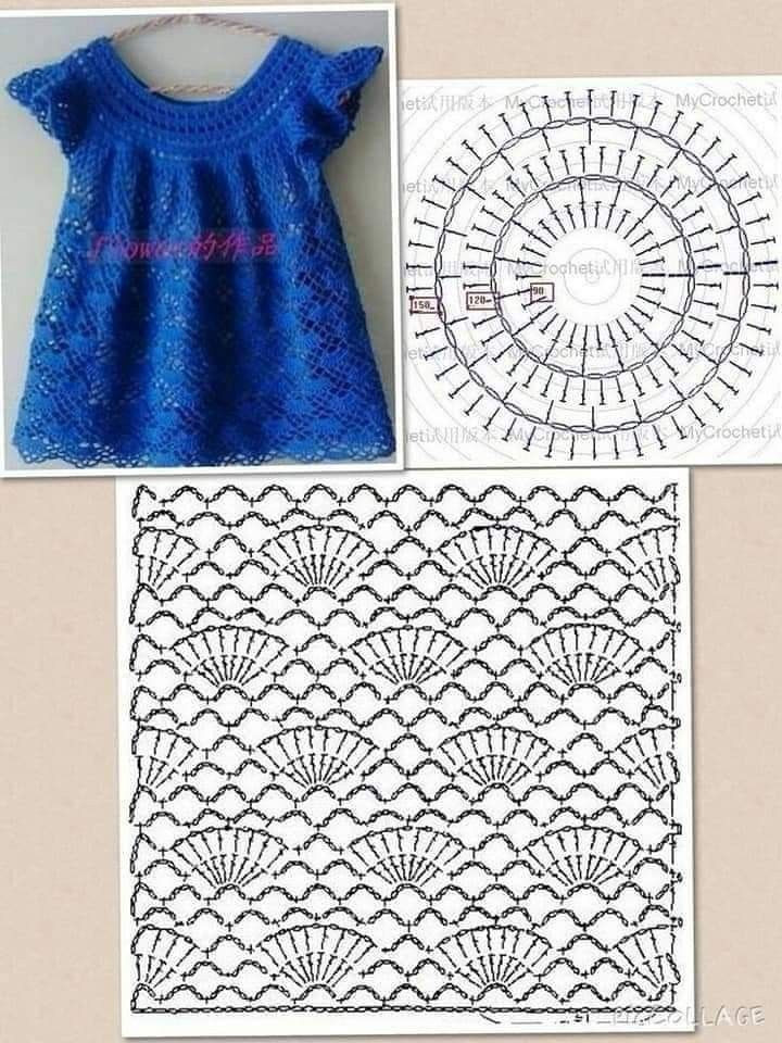 Crochet Baby Dress with Pink and White Zigzag Pattern