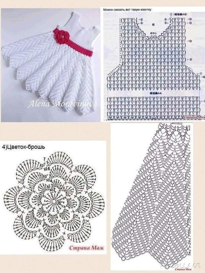 Crochet Baby Dress with Pink and White Zigzag Pattern