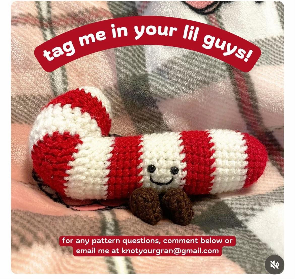 Crochet Candy Cane Pattern with Cute Smiley Face