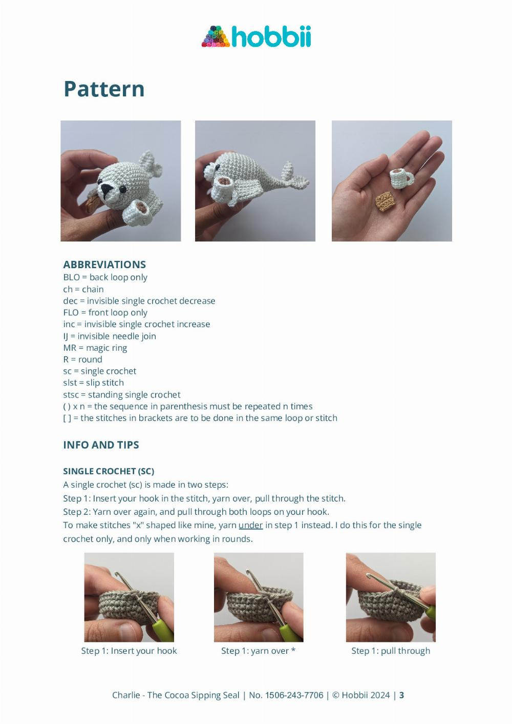 Crochet Charlie the Seal Enjoying a Cup of Cocoa