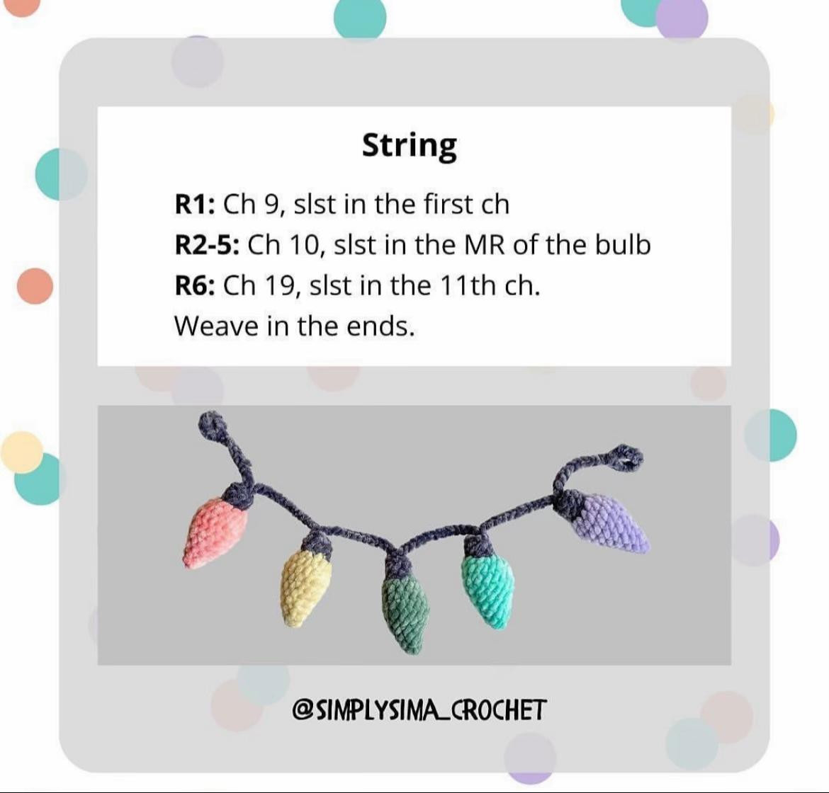 Crochet Christmas Garland Pattern with Colorful Lights, No Sew Required