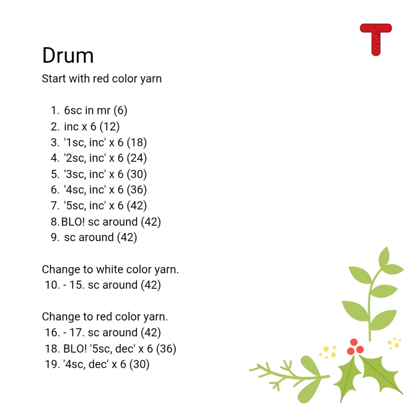 Crochet Drum Christmas Ornament Pattern - Free and Easy Tutorial