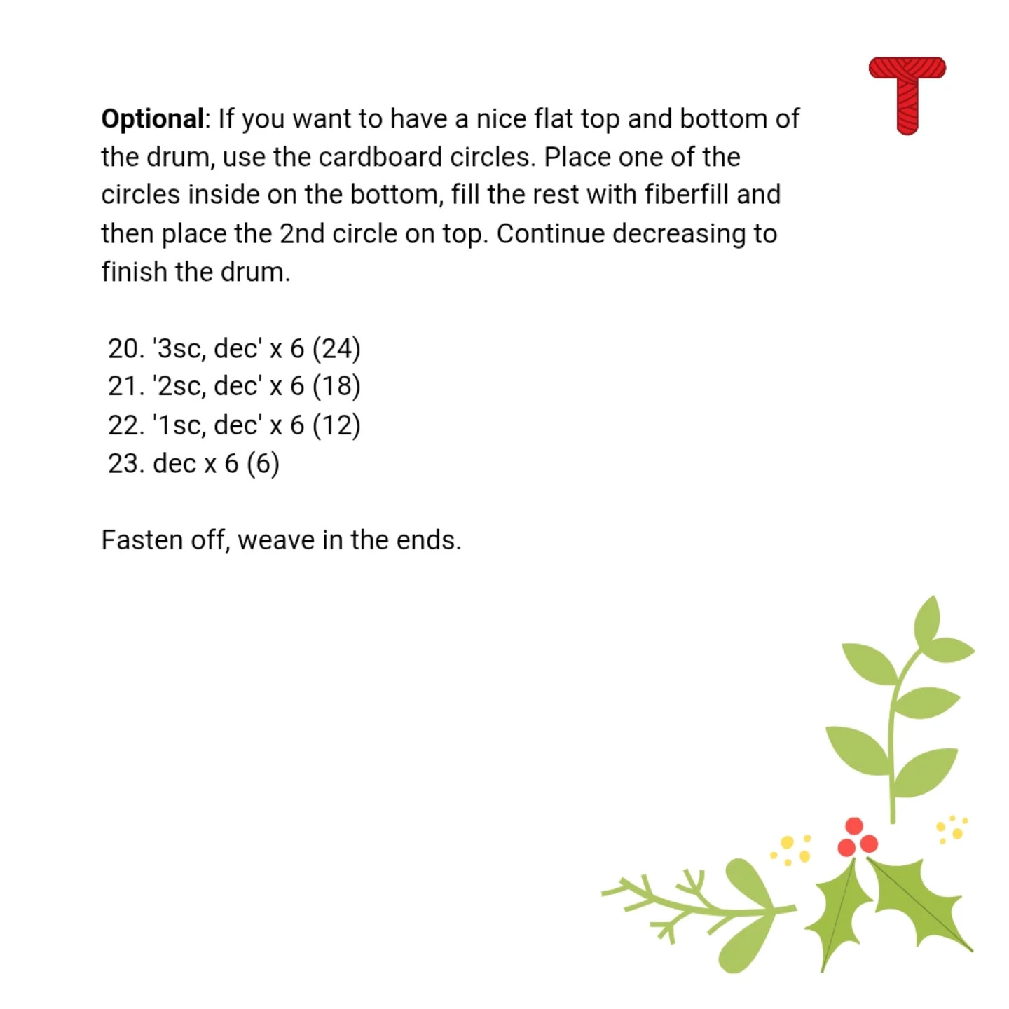 Crochet Drum Christmas Ornament Pattern - Free and Easy Tutorial