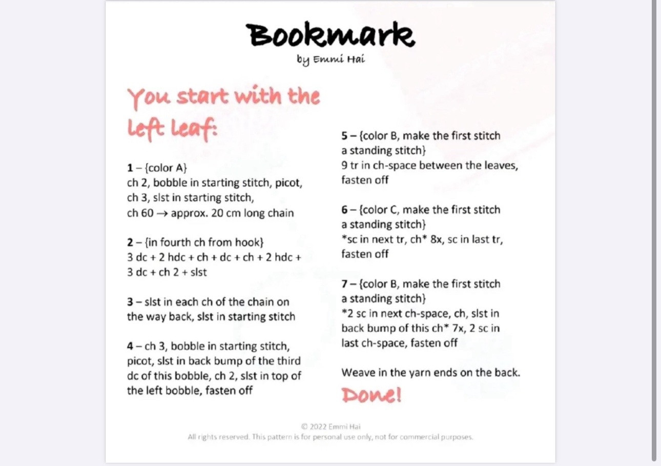 Crochet Flower Bookmark Pattern with Heart Design