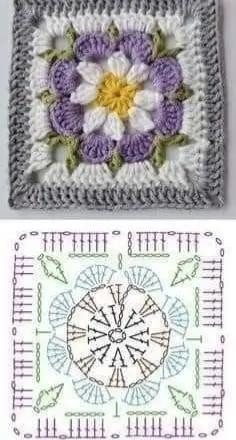 Crochet Flower Square Pattern with Detailed Stitch Diagram