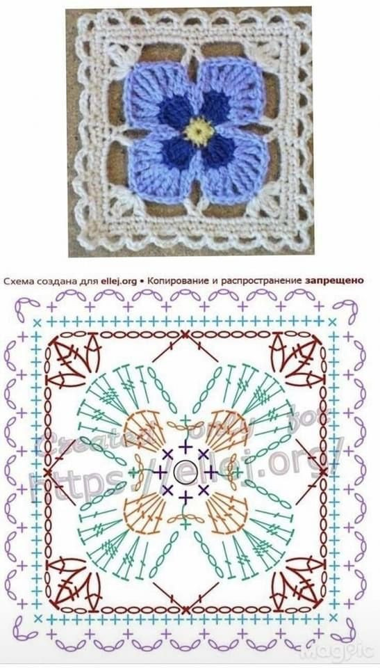 Crochet Flower Square Pattern with Detailed Stitch Diagram