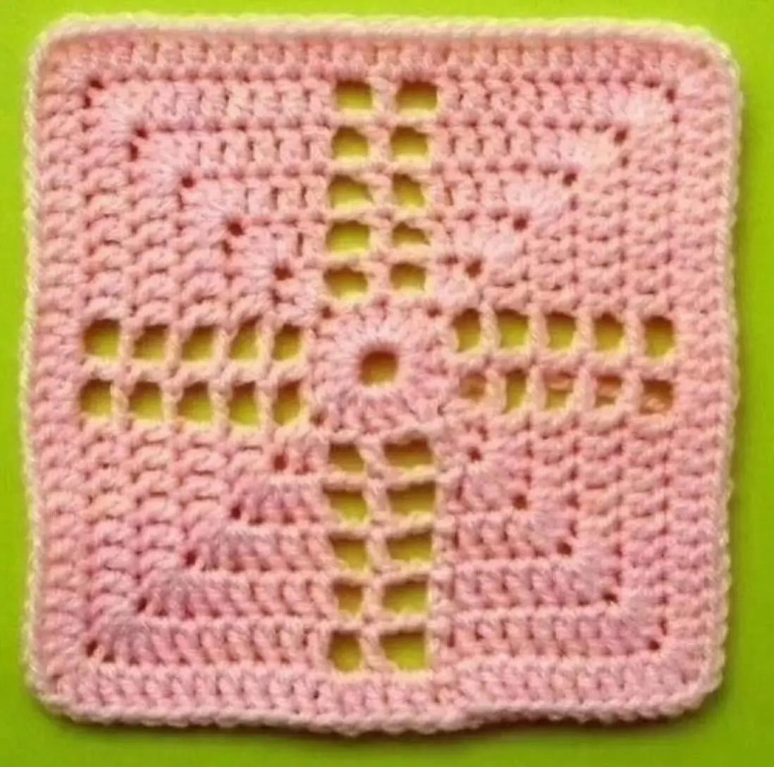 Crochet Granny Square with Floral Center Pattern