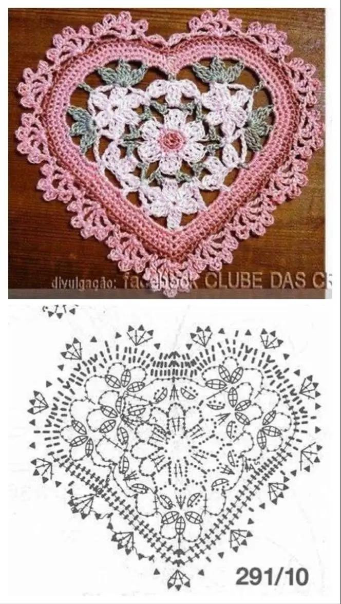 Crochet Heart Pattern with Floral Decorations