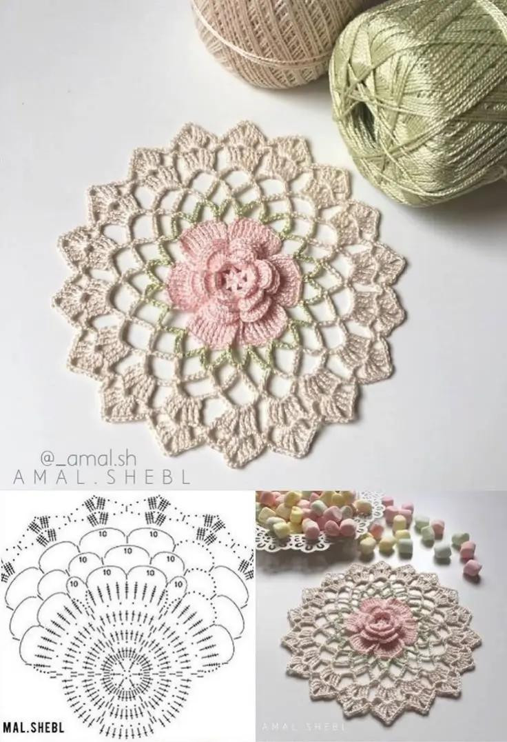 Crochet Heart Pattern with Floral Decorations