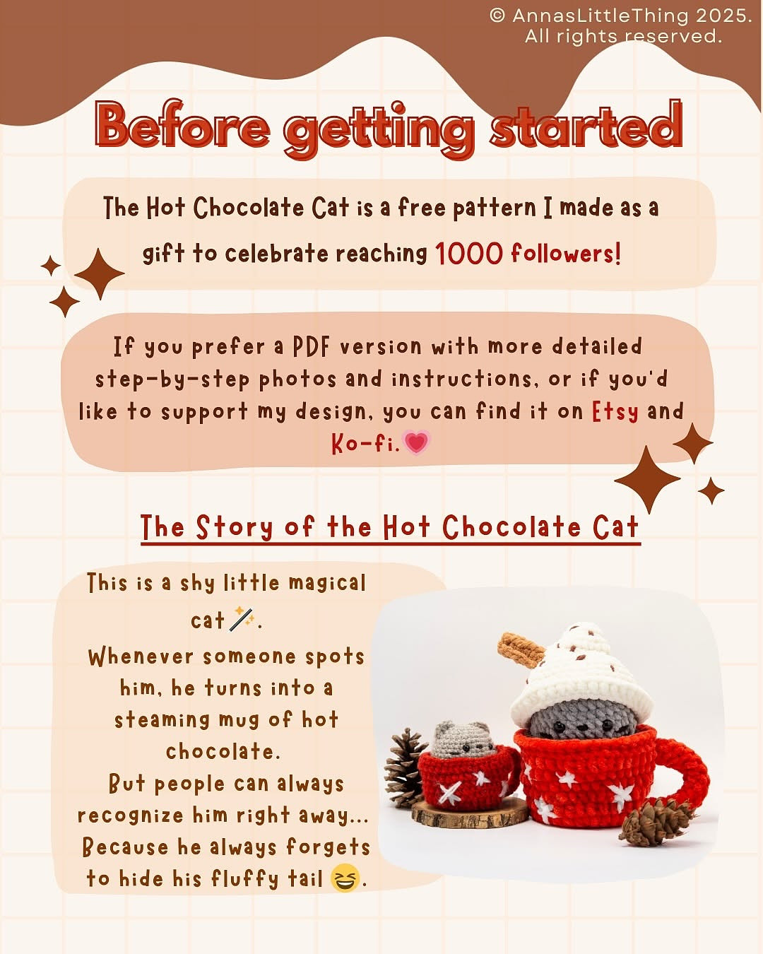 Crochet Hot Chocolate Cat Pattern Release with Free Low Sew Instructions