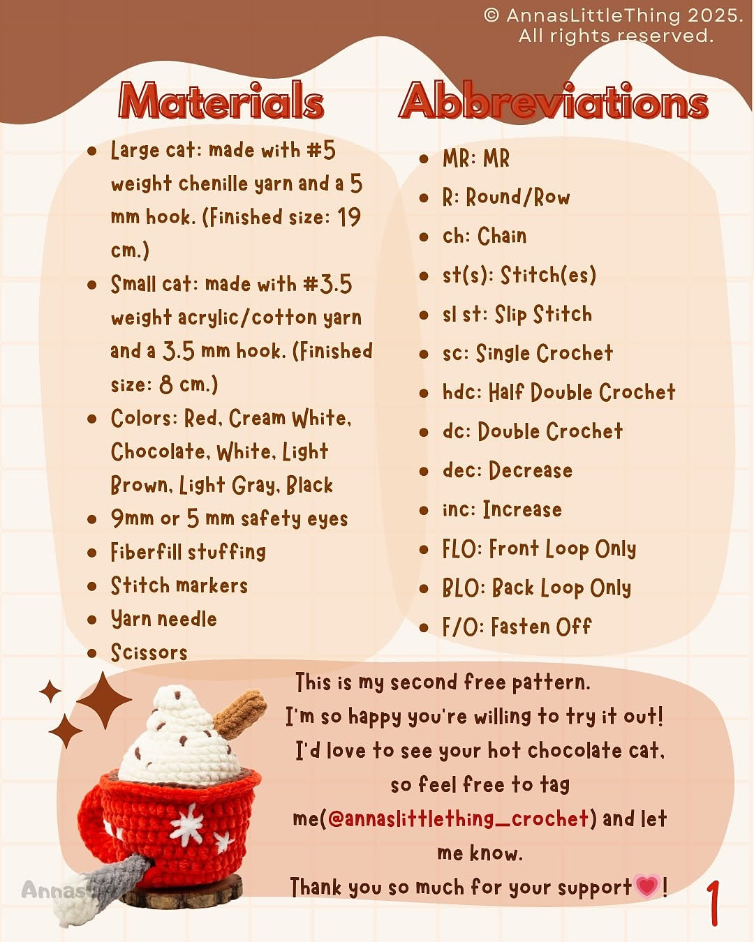 Crochet Hot Chocolate Cat Pattern Release with Free Low Sew Instructions