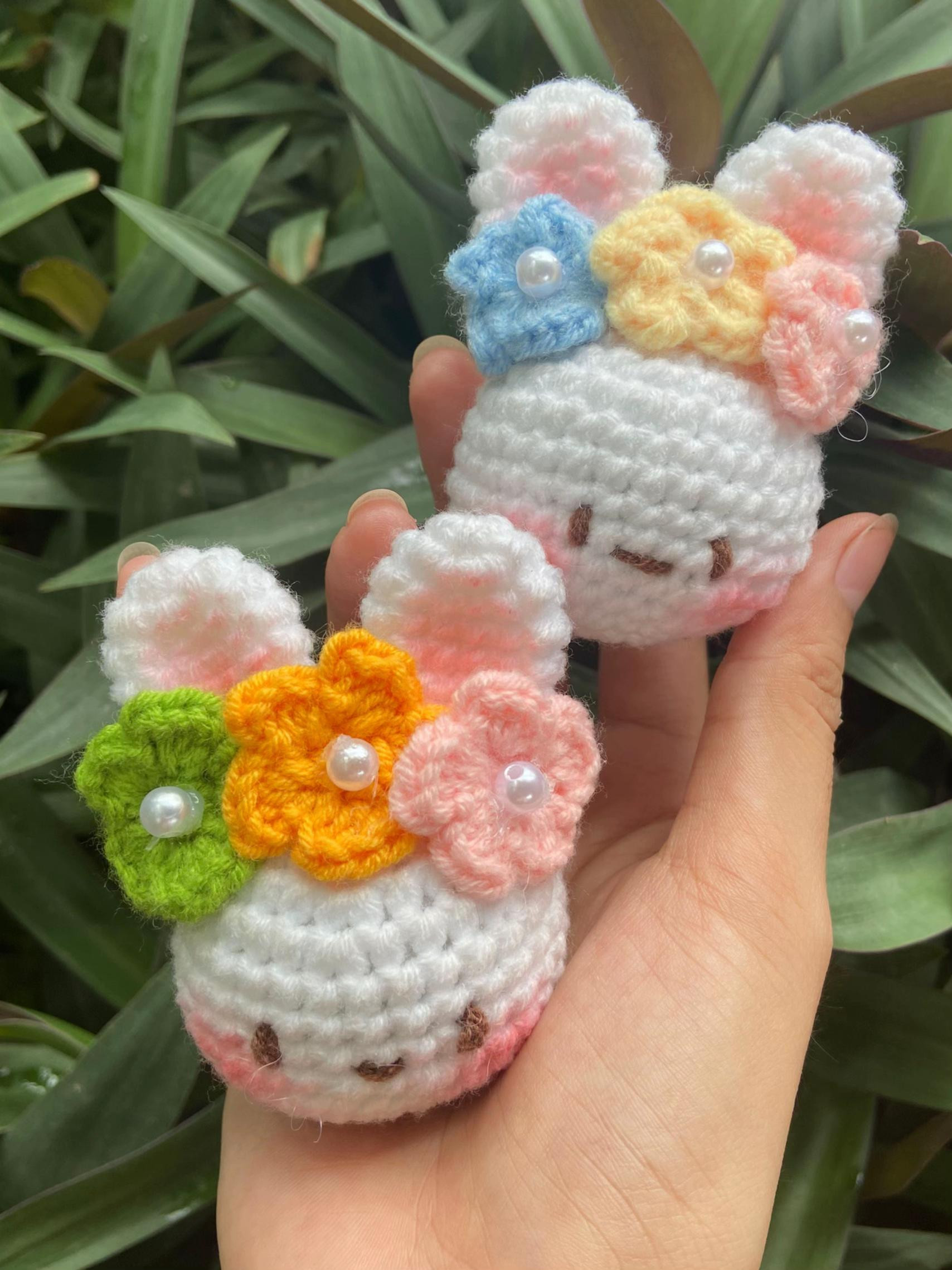 Crochet Kawaii Bunny with Colorful Flower Crown Pattern
