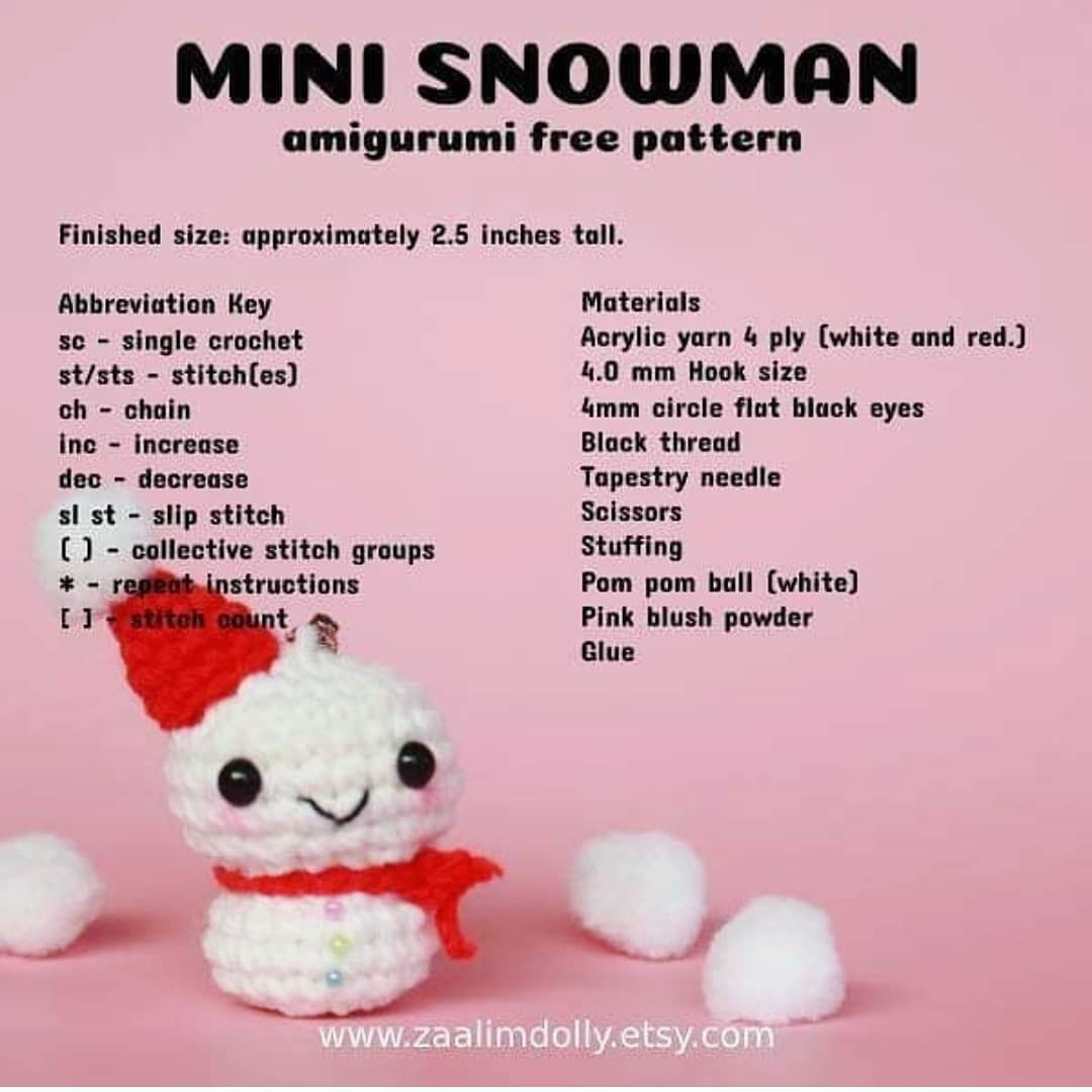 Crochet Mini Snowman Amigurumi Pattern for Beginners