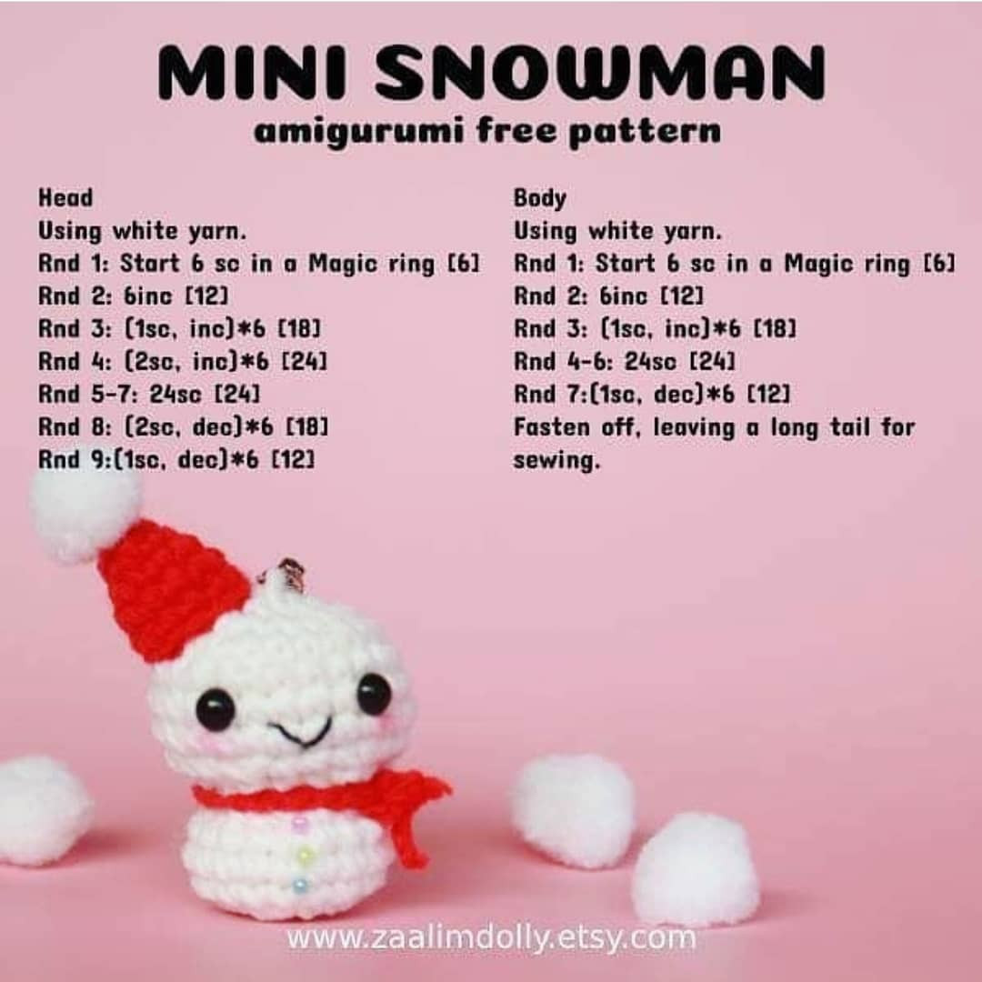 Crochet Mini Snowman Amigurumi Pattern for Beginners