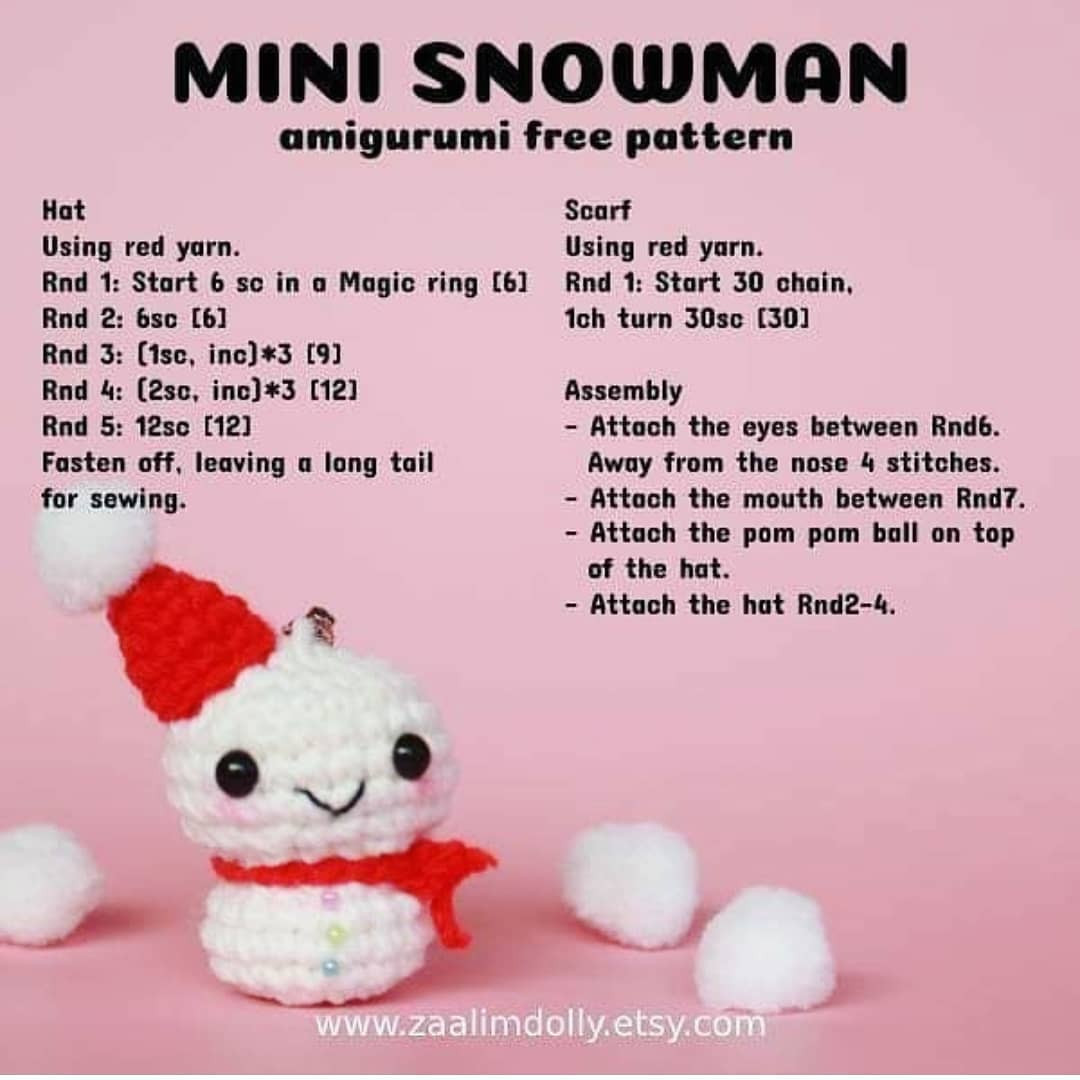 Crochet Mini Snowman Amigurumi Pattern for Beginners