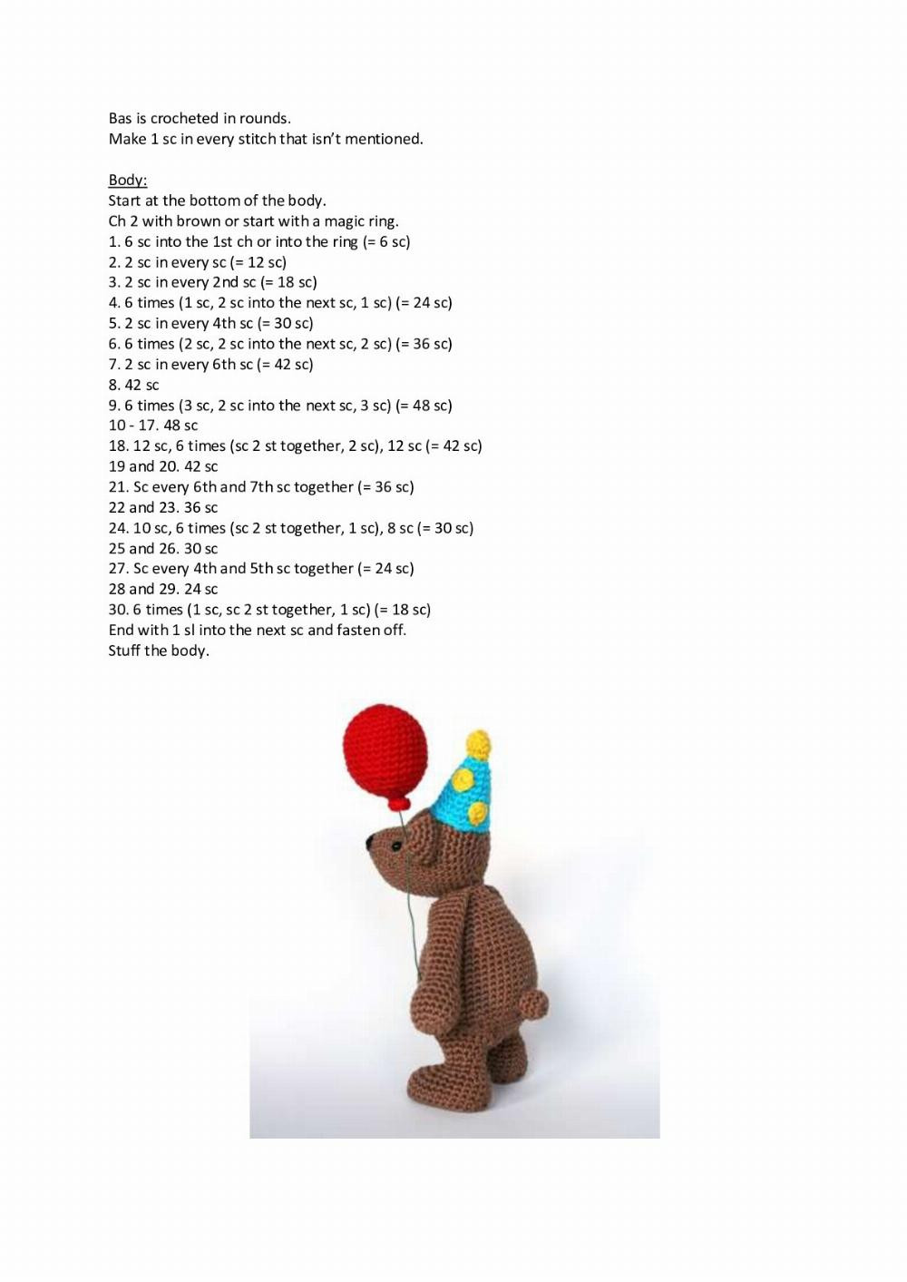 Crochet Pattern: Bas the Bear with Balloon and Party Hat