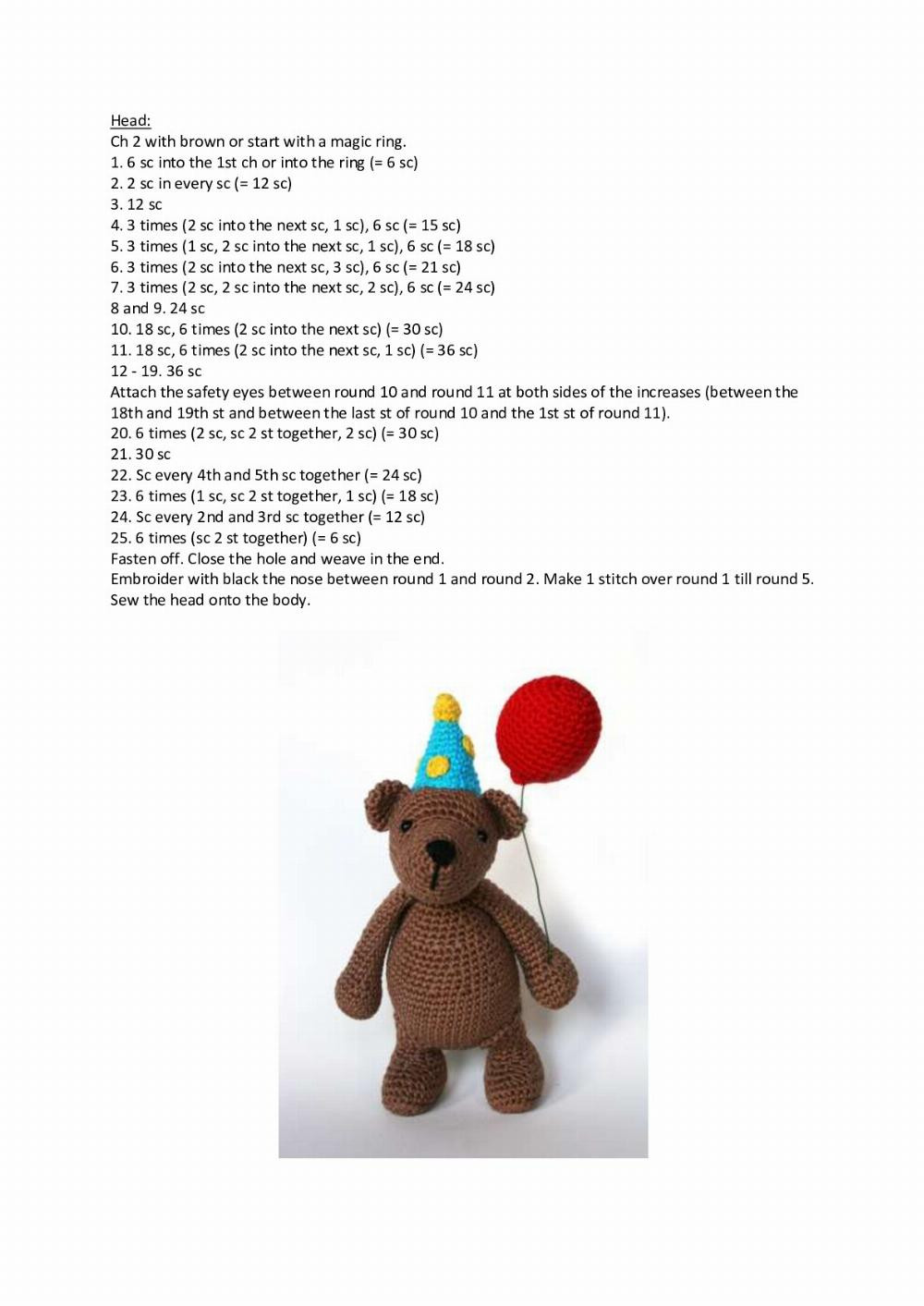 Crochet Pattern: Bas the Bear with Balloon and Party Hat