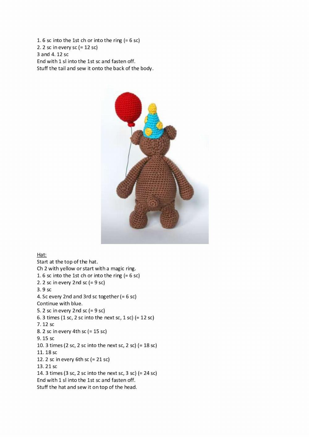 Crochet Pattern: Bas the Bear with Balloon and Party Hat