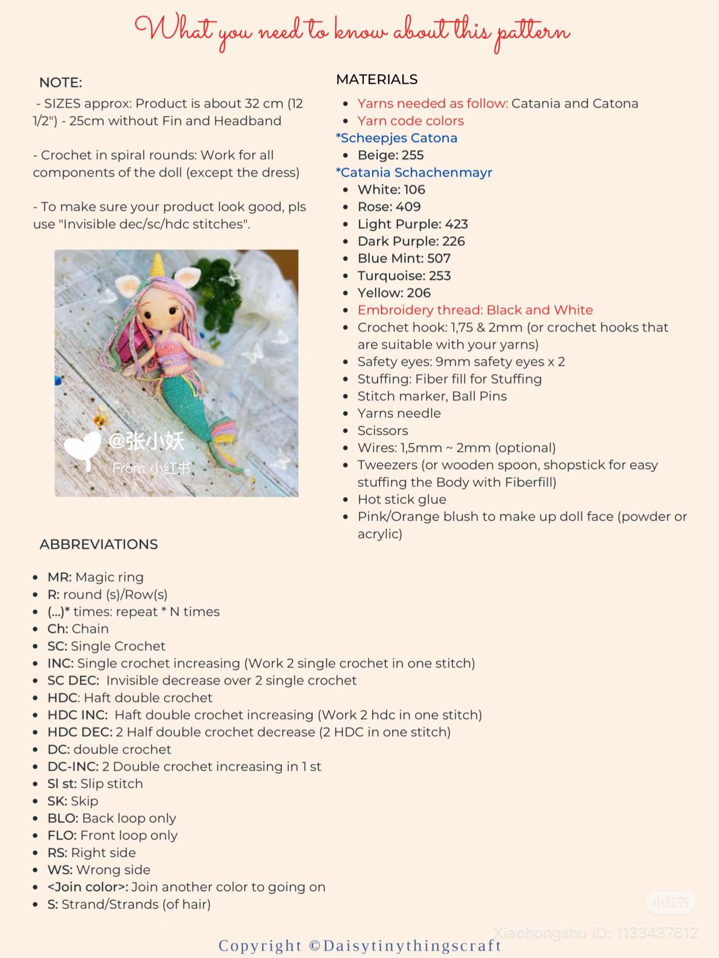 Crochet Pattern: Cute Unicorn Mermaid Doll with Colorful Hair