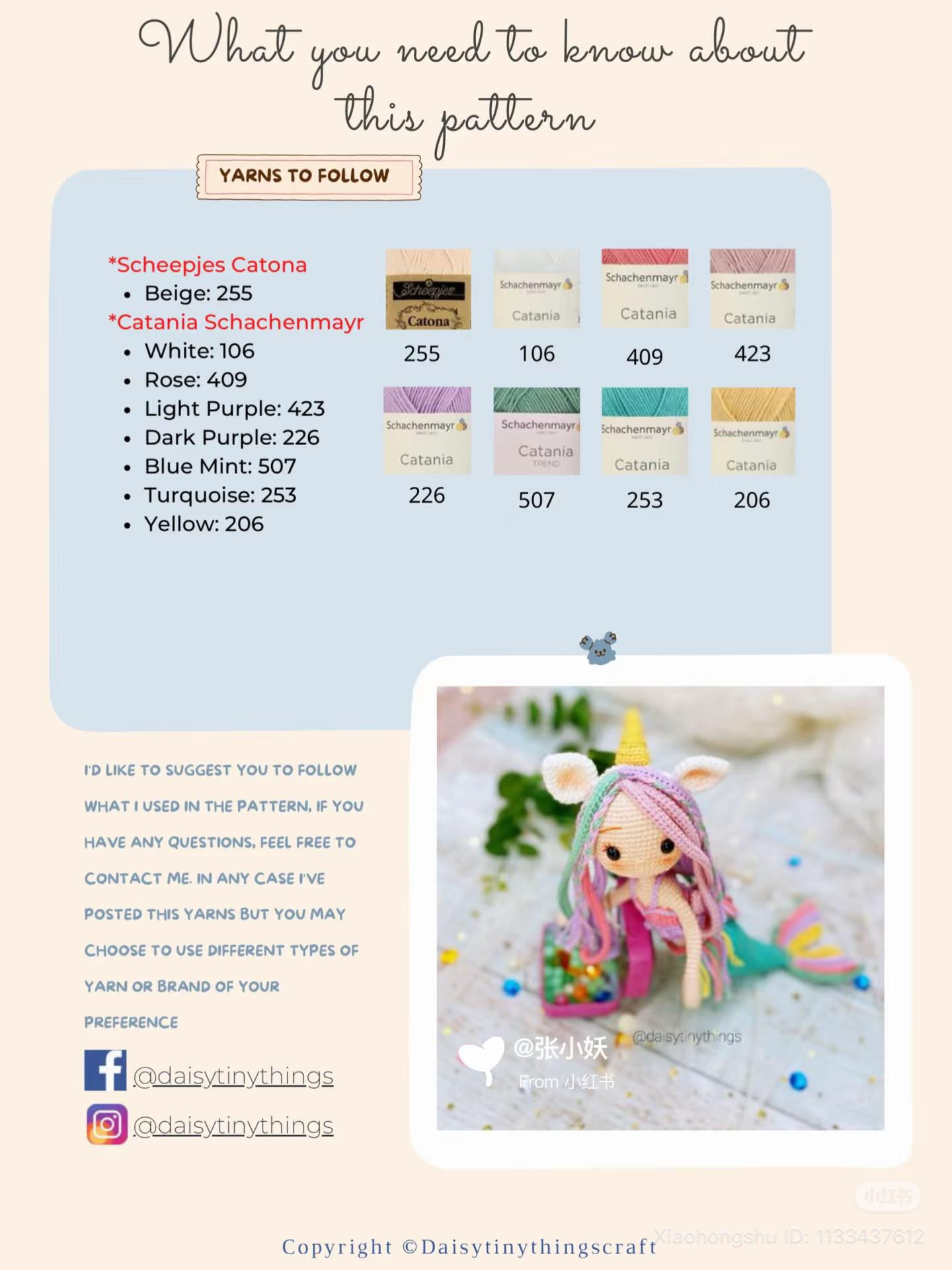 Crochet Pattern: Cute Unicorn Mermaid Doll with Colorful Hair