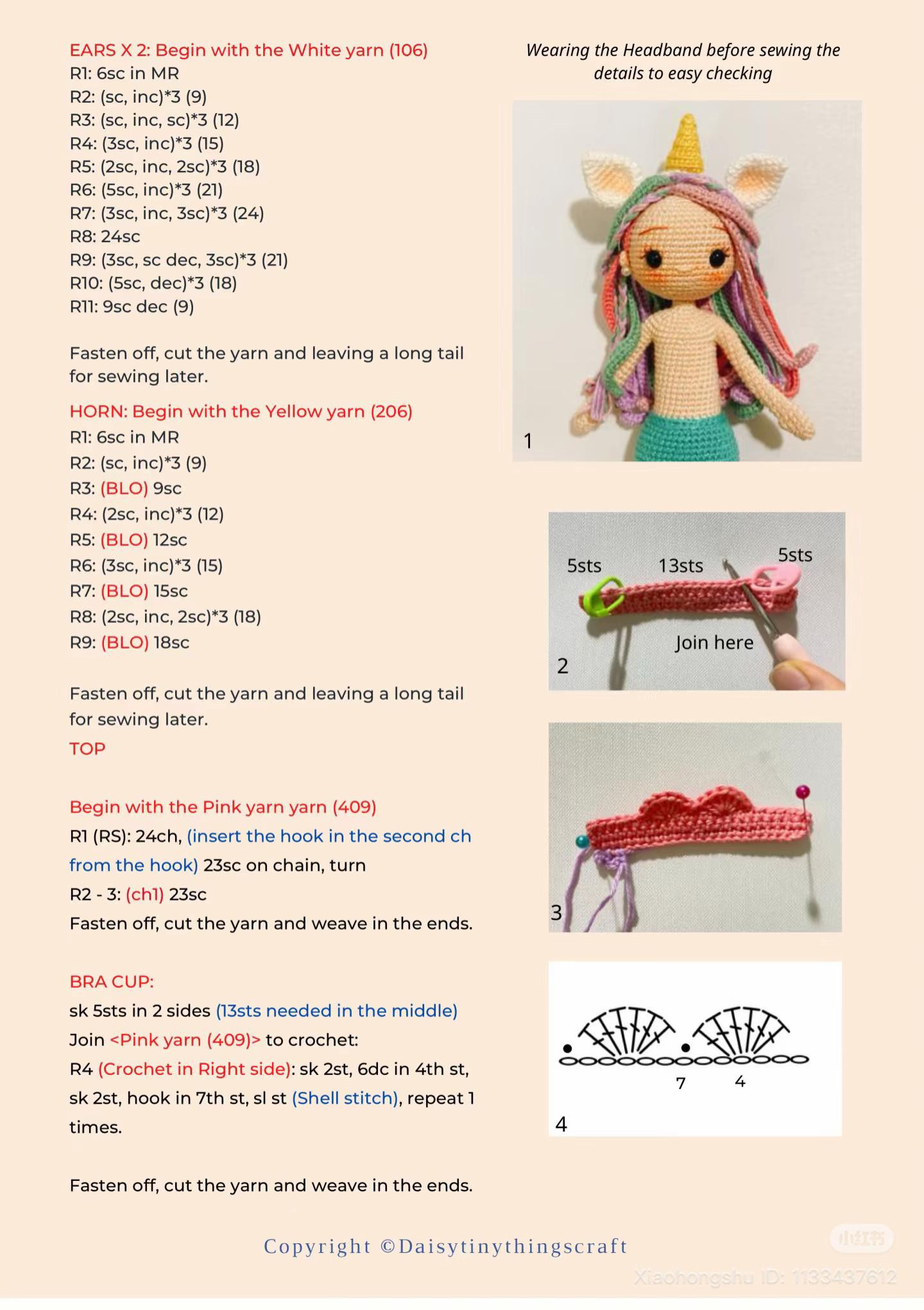 Crochet Pattern: Cute Unicorn Mermaid Doll with Colorful Hair