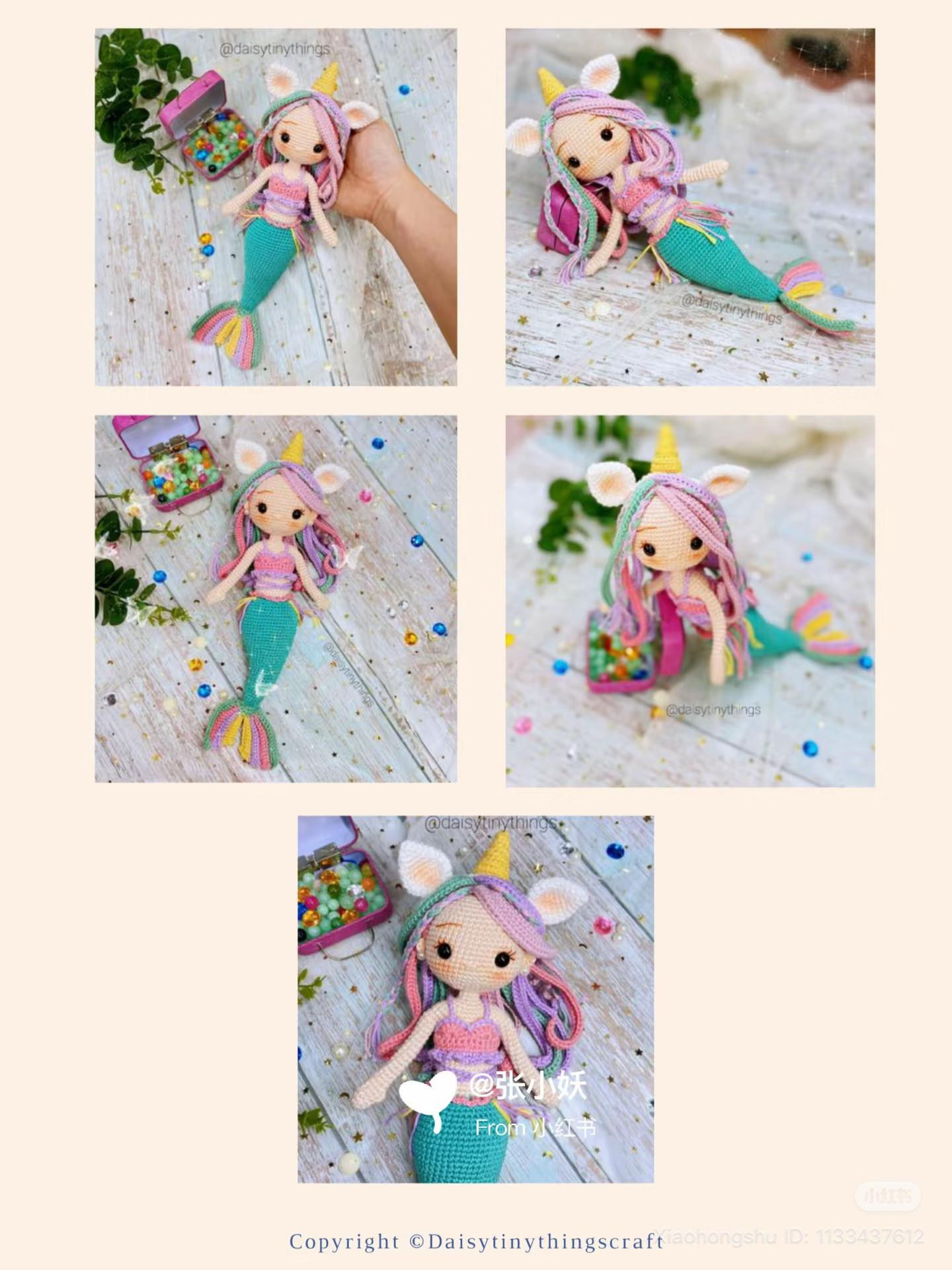 Crochet Pattern: Cute Unicorn Mermaid Doll with Colorful Hair