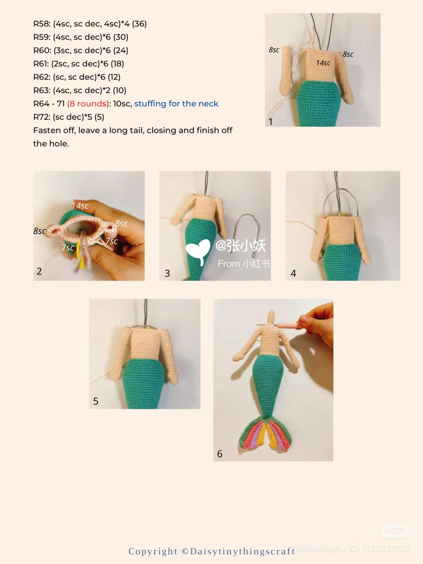 Crochet Pattern: Cute Unicorn Mermaid Doll with Colorful Hair