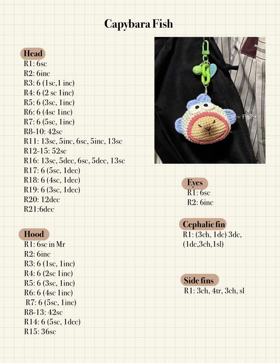 Crochet Pattern for Adorable Capybara Fish Keychain