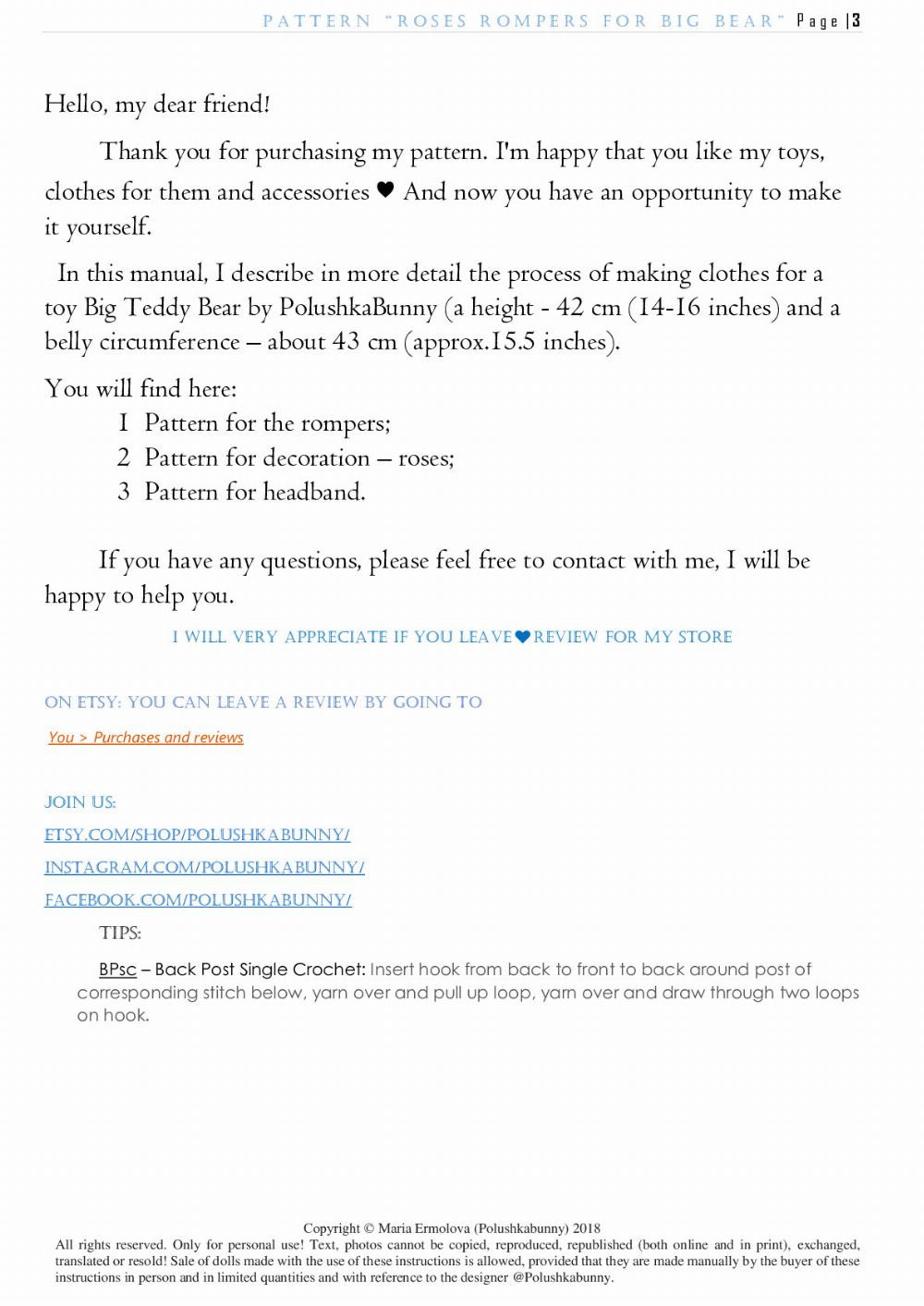 Crochet Pattern for Bear Rompers and Headband with Roses