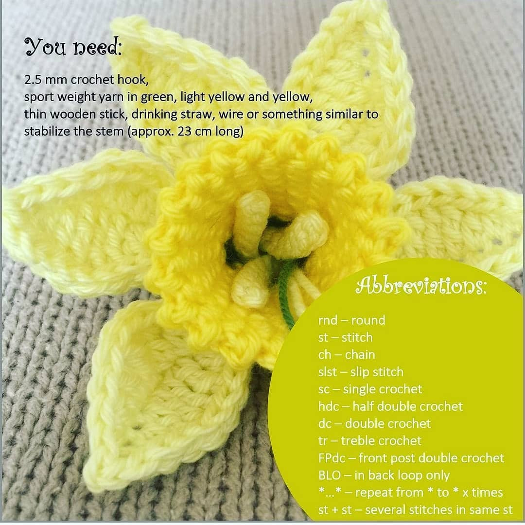 Crochet Pattern for Beautiful Yellow Daffodil Flower