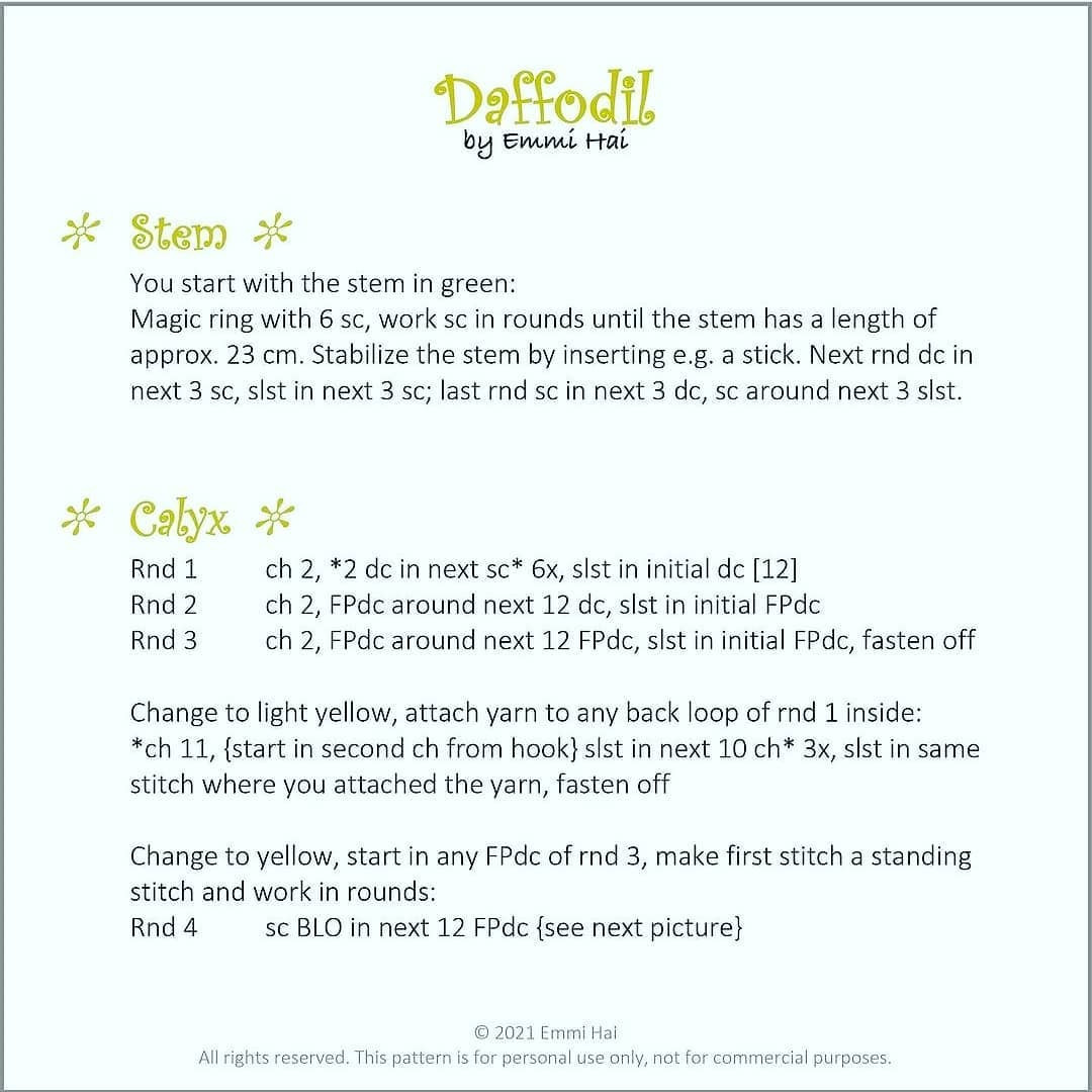 Crochet Pattern for Beautiful Yellow Daffodil Flower
