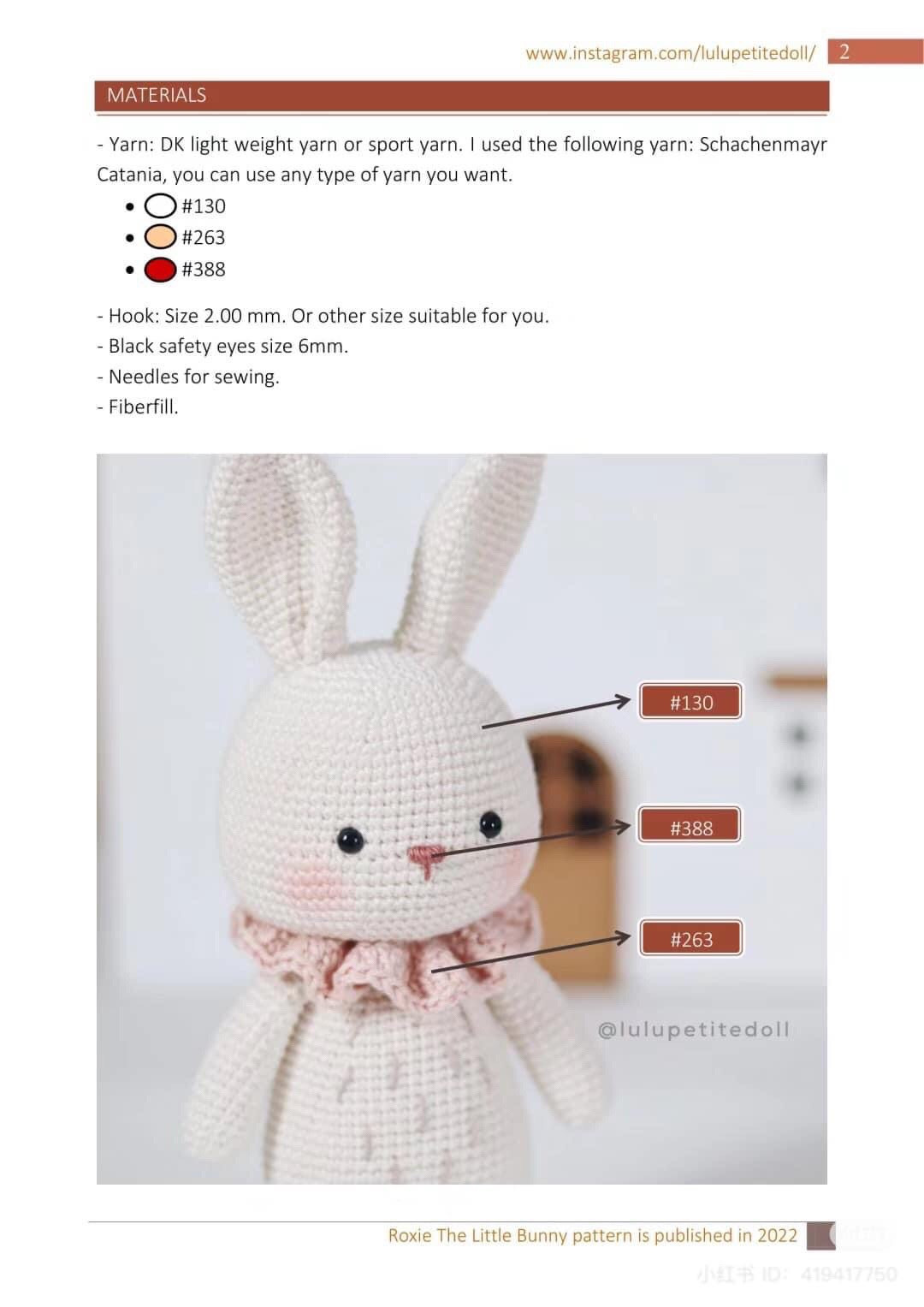 Crochet Pattern for Cute Amigurumi Bunny with Ruffle Collar