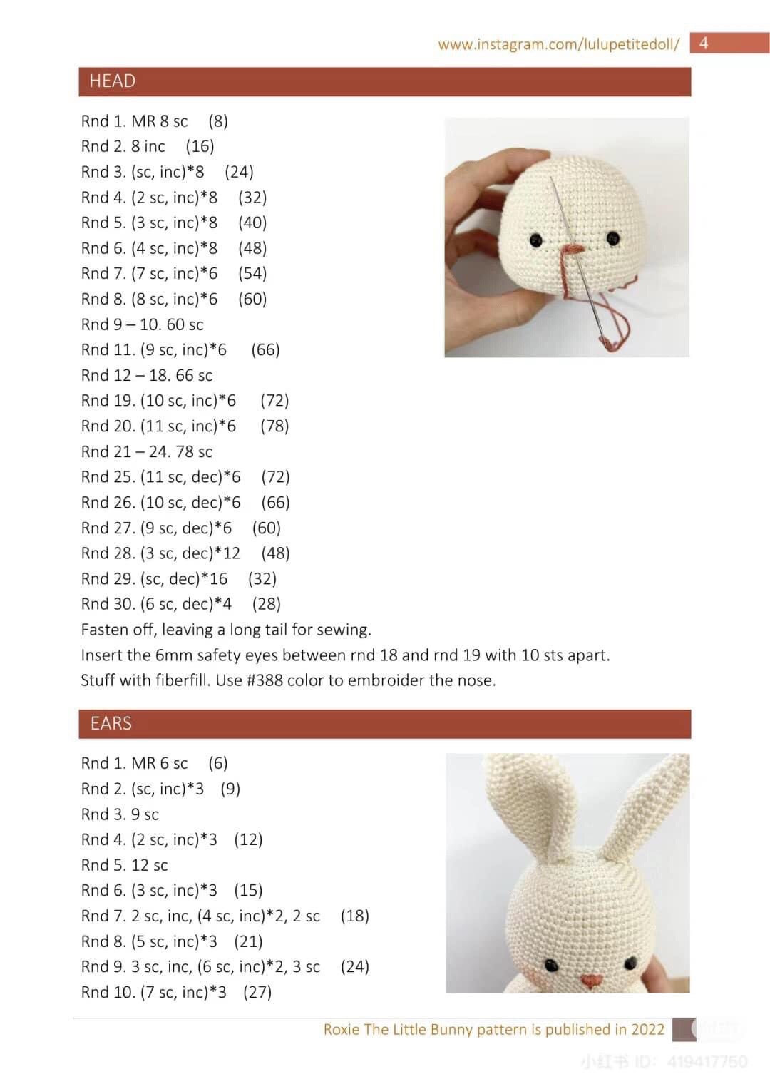Crochet Pattern for Cute Amigurumi Bunny with Ruffle Collar