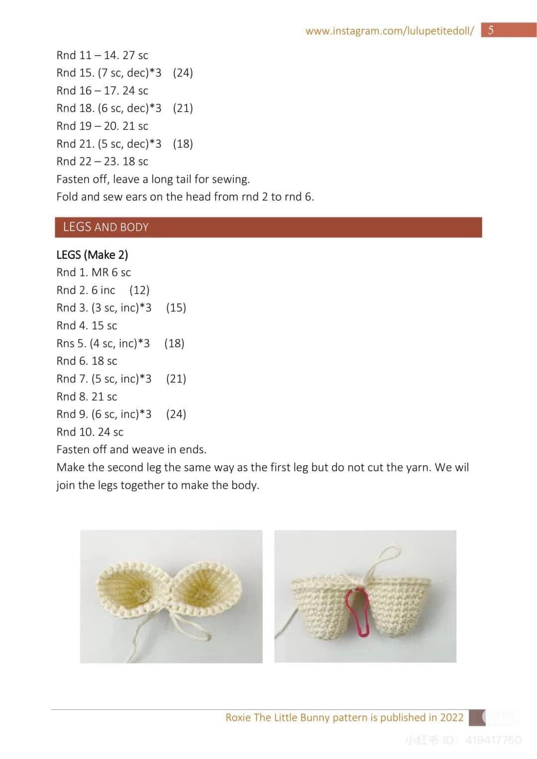 Crochet Pattern for Cute Amigurumi Bunny with Ruffle Collar