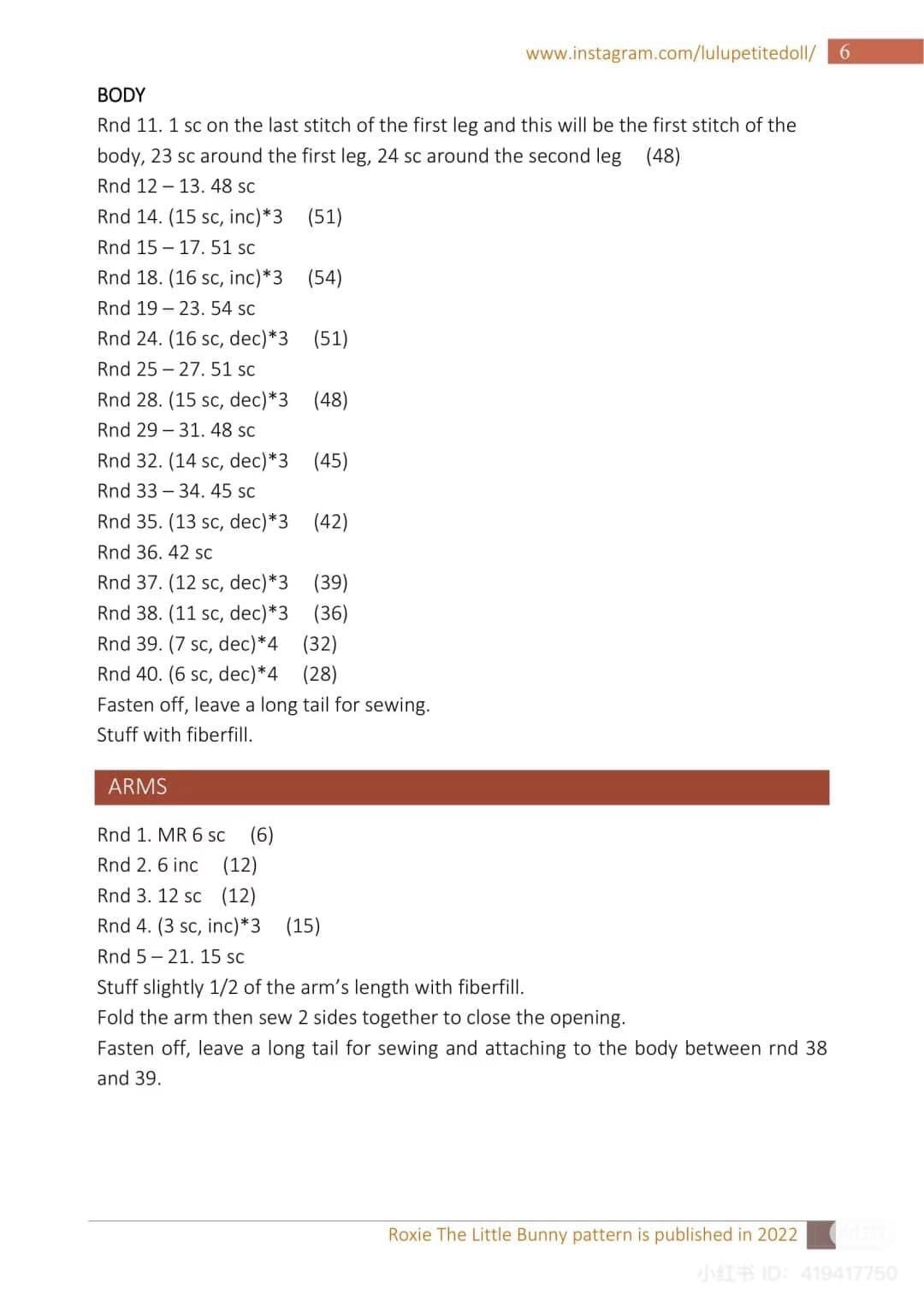 Crochet Pattern for Cute Amigurumi Bunny with Ruffle Collar