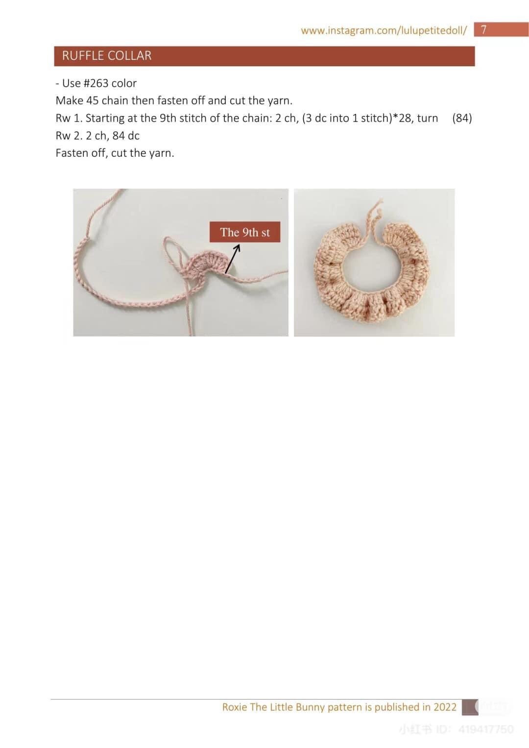 Crochet Pattern for Cute Amigurumi Bunny with Ruffle Collar