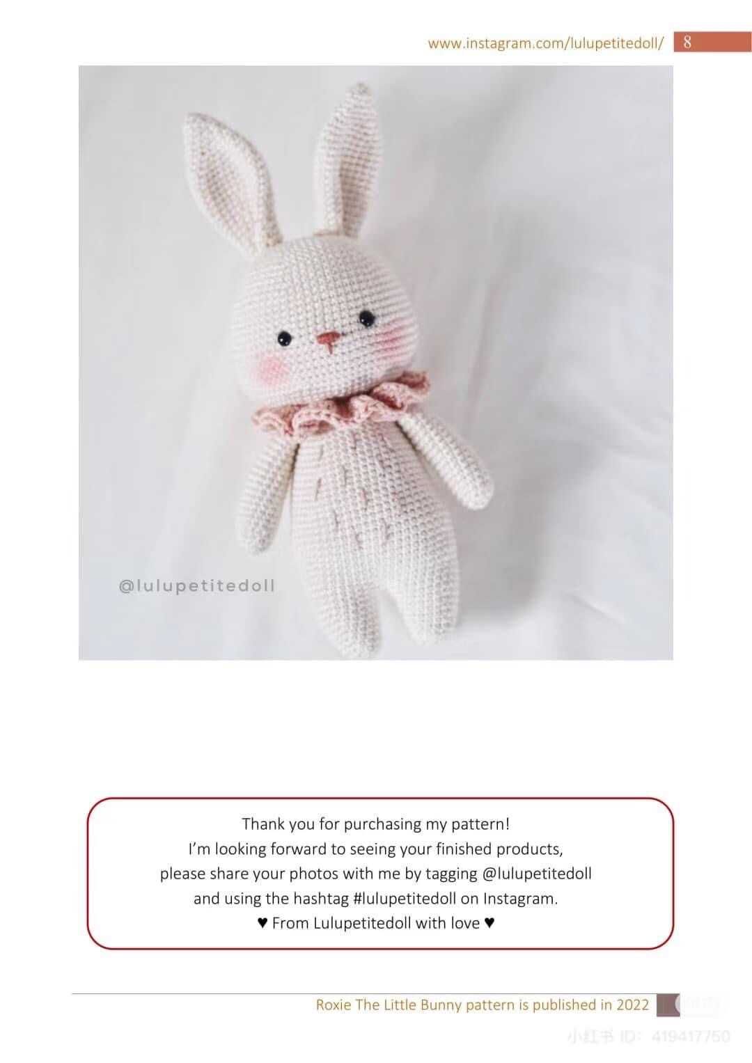 Crochet Pattern for Cute Amigurumi Bunny with Ruffle Collar