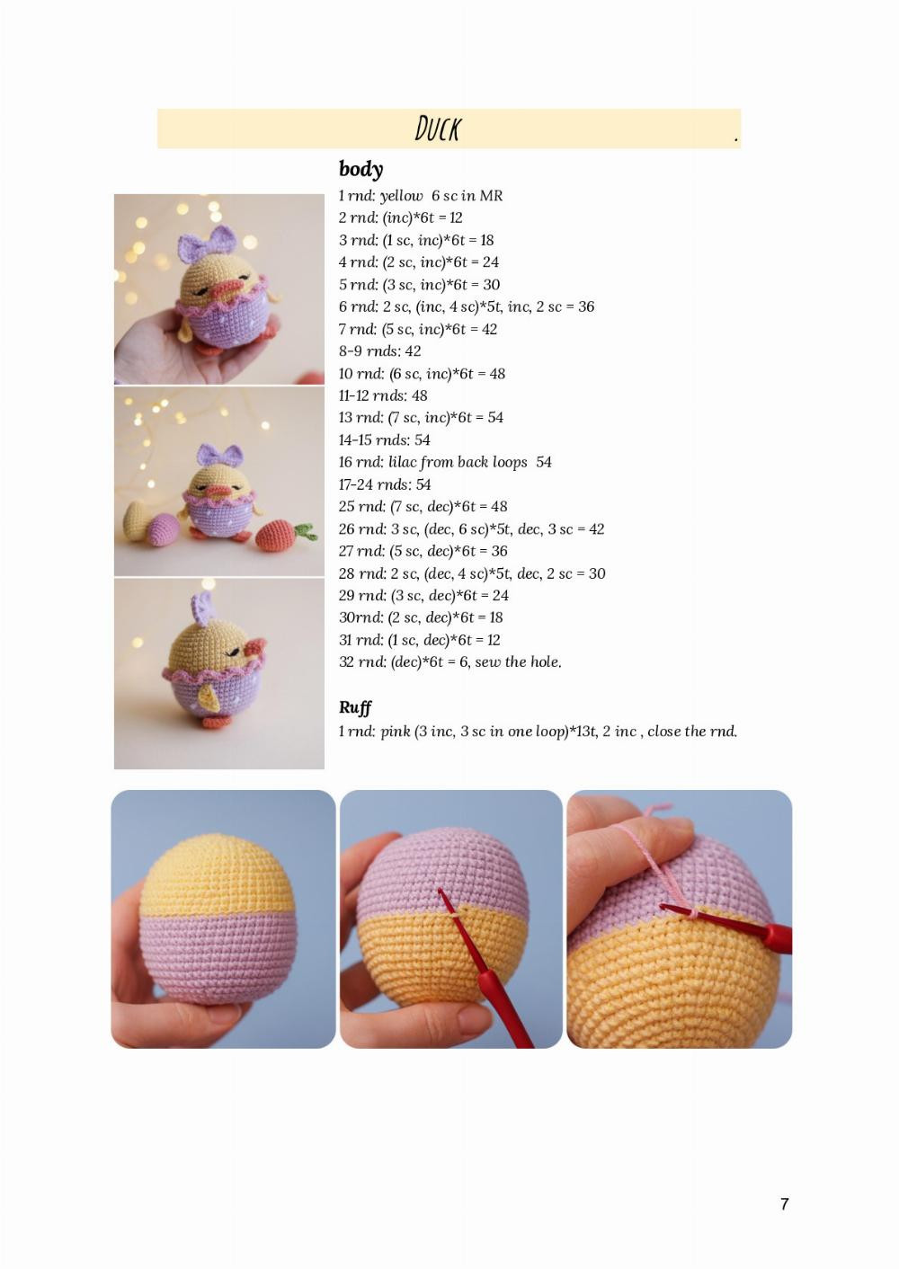 Crochet Pattern for Cute Chicken, Duck, and Bunny Amigurumi