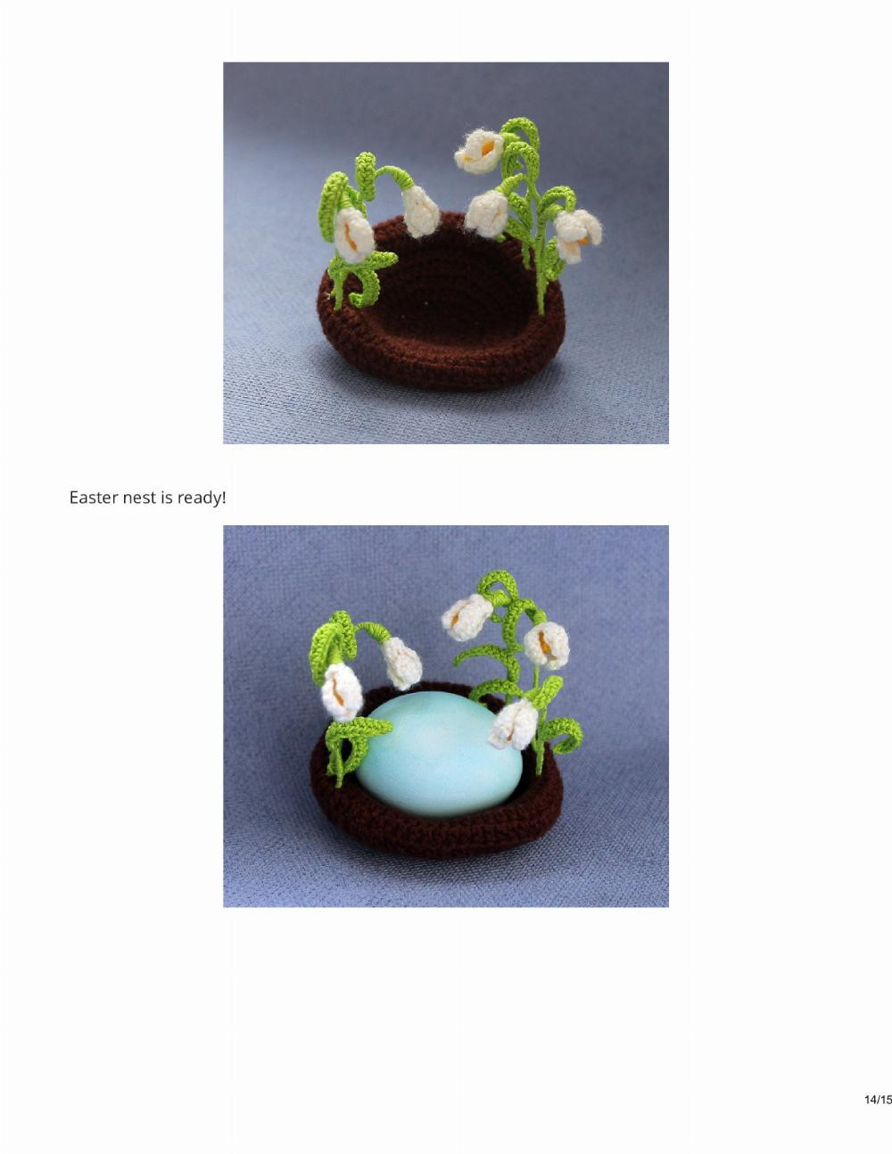 Crochet Pattern for Easter Nest with Snowdrops and Egg Decoration