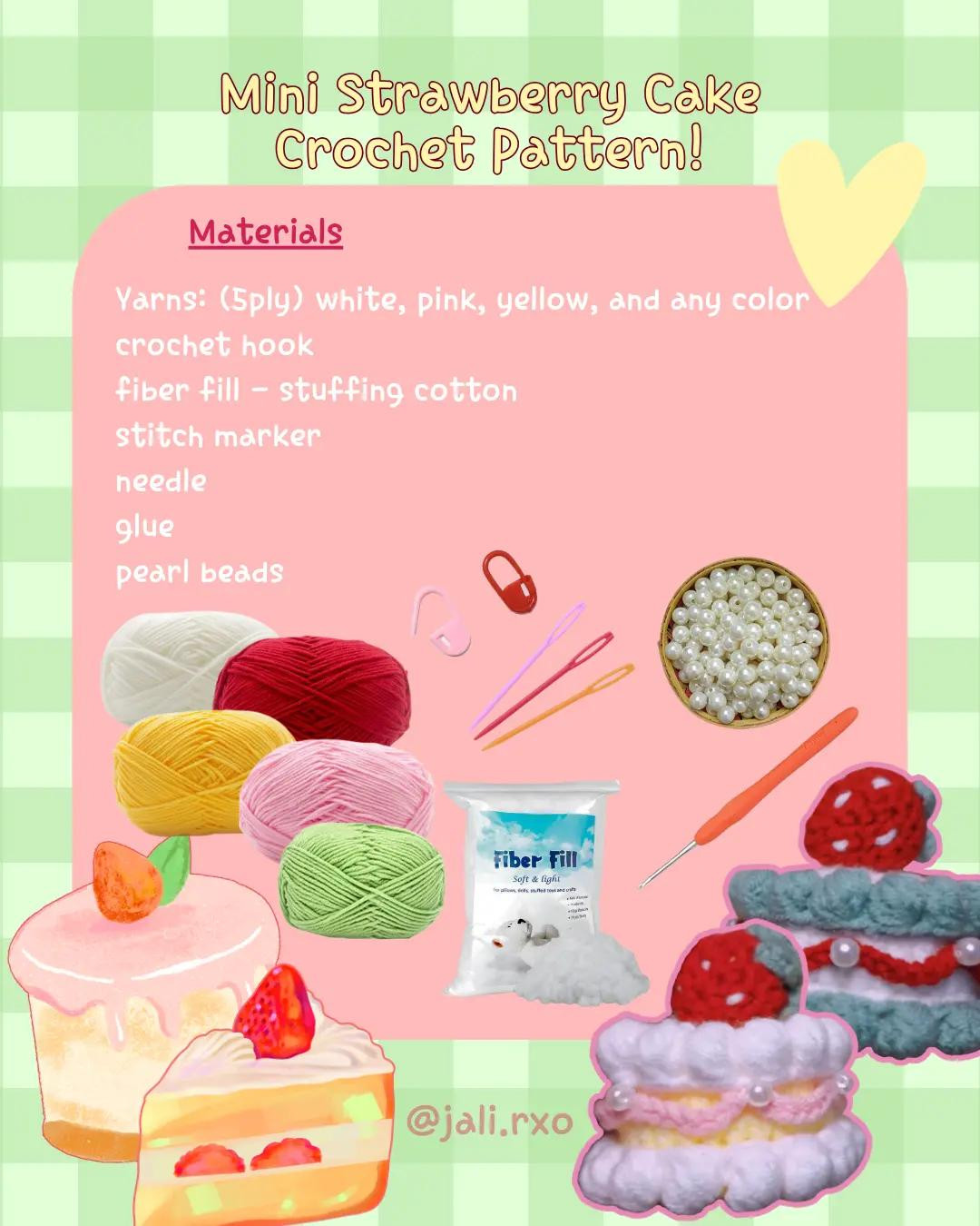 Crochet Pattern for Mini Strawberry Cake with Detailed Instructions