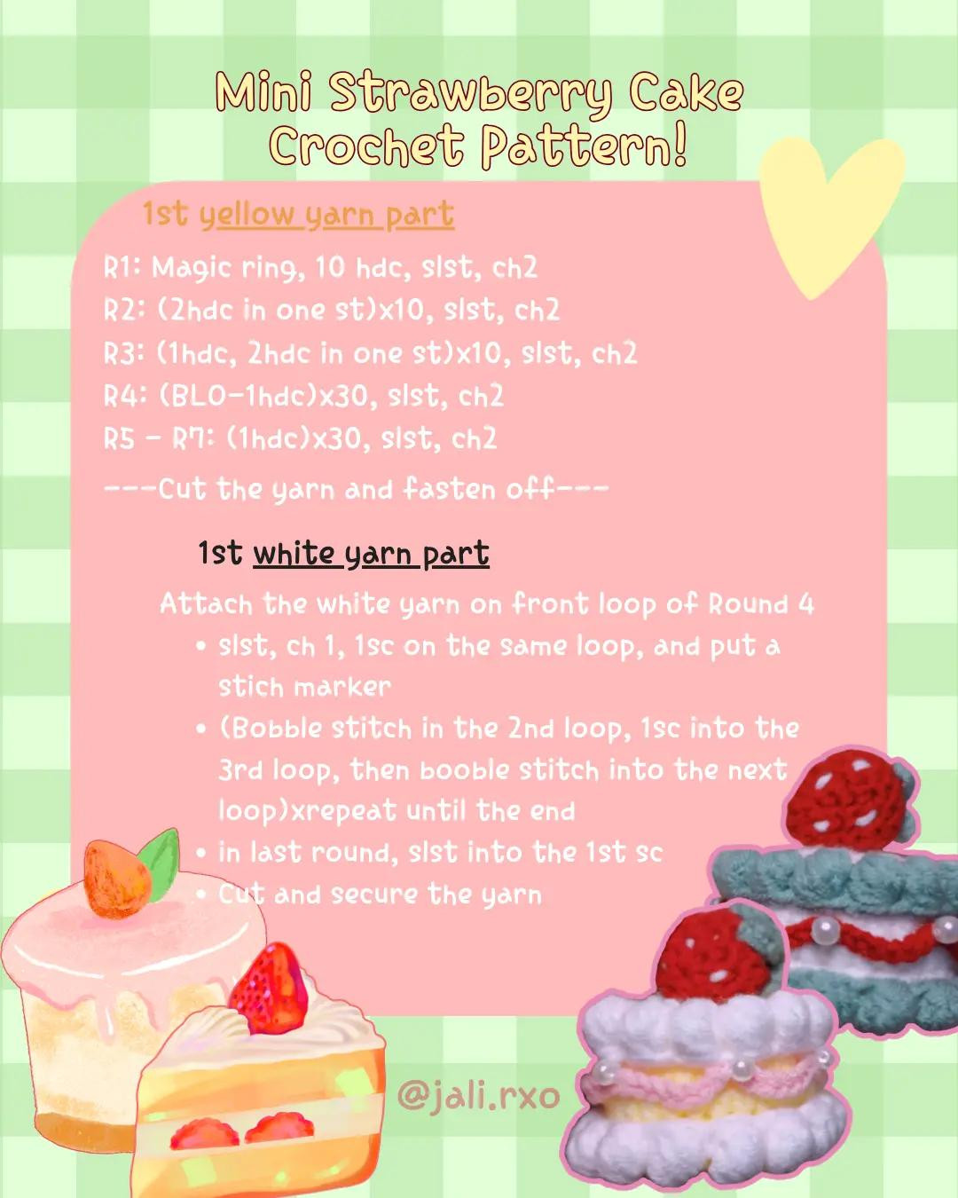Crochet Pattern for Mini Strawberry Cake with Detailed Instructions