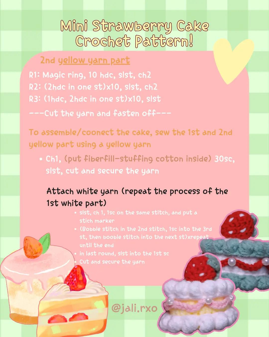 Crochet Pattern for Mini Strawberry Cake with Detailed Instructions