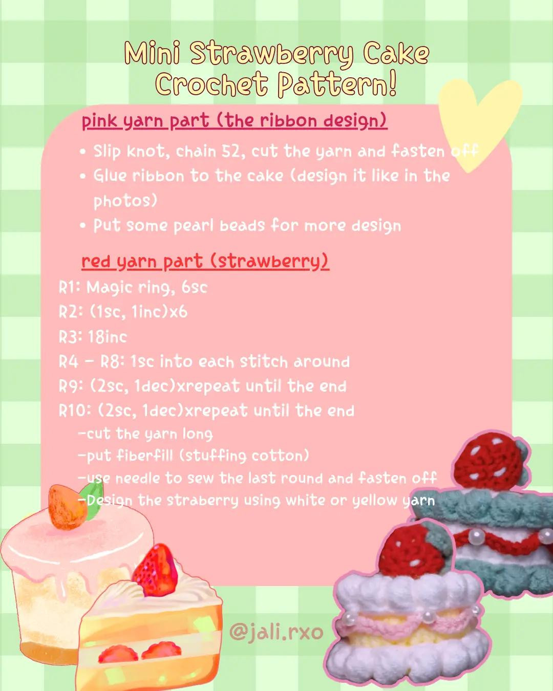 Crochet Pattern for Mini Strawberry Cake with Detailed Instructions