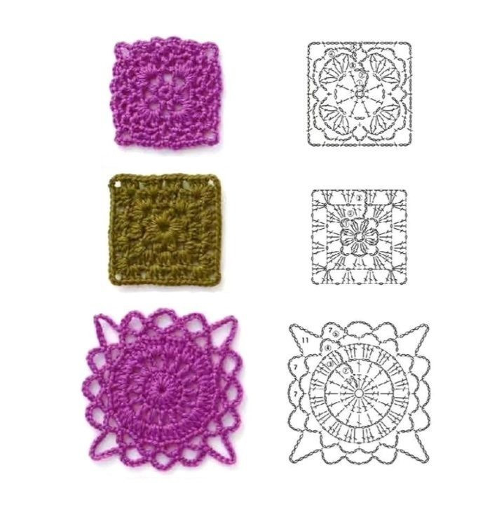 Crochet Pattern for Square and Floral Motifs