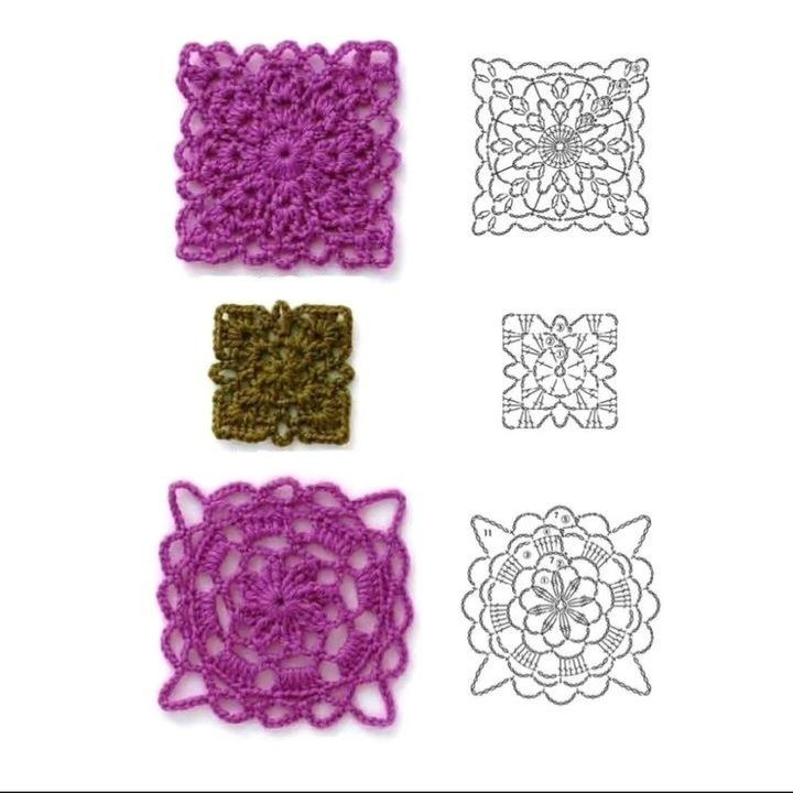Crochet Pattern for Square and Floral Motifs